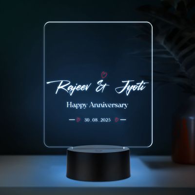 Personalized Couple Night Lamp Custom with Name & Date Bedside Table Lamp | Couple Gift Anniversary, Wedding, Marriage, Valentine Day Multicolored Light (Happy Anniversary)